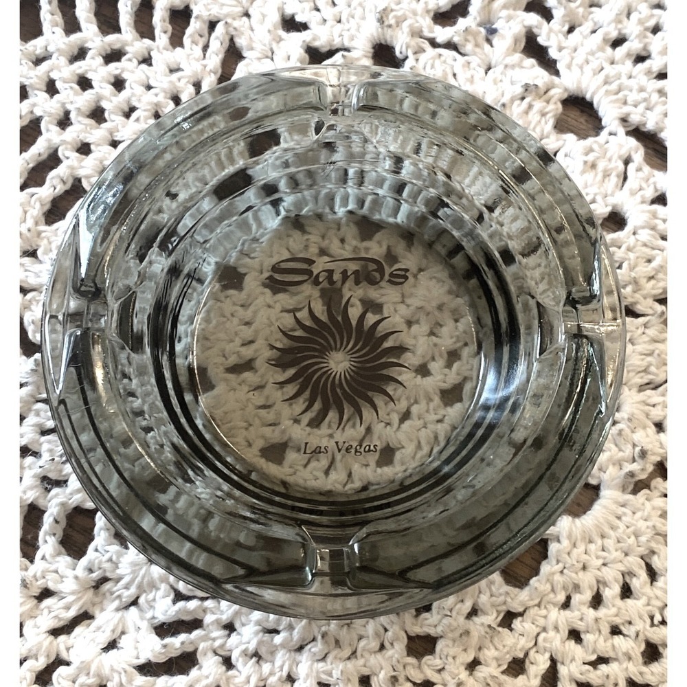 Sands Las Vegas Ashtray Glass Smoked Gray Vintage Hotel Casino Decor - Picture 2 of 4